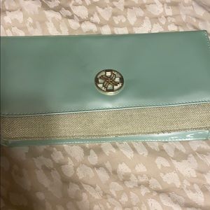 Aqua colored clutch